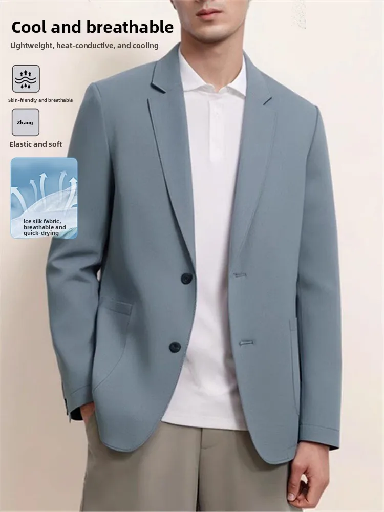 Мужской приталенный повседневный костюм из ледяного шелка: весенне-летний, высокоэластичный, тонкий, немнущийся, струящийся, для делового и повседневного стиля
Мужской приталенный повседневный костюм из ледяного шелка: весенне-летний, высокоэластичный, тонкий, немнущийся, струящийся, для делового и повседневного стиля