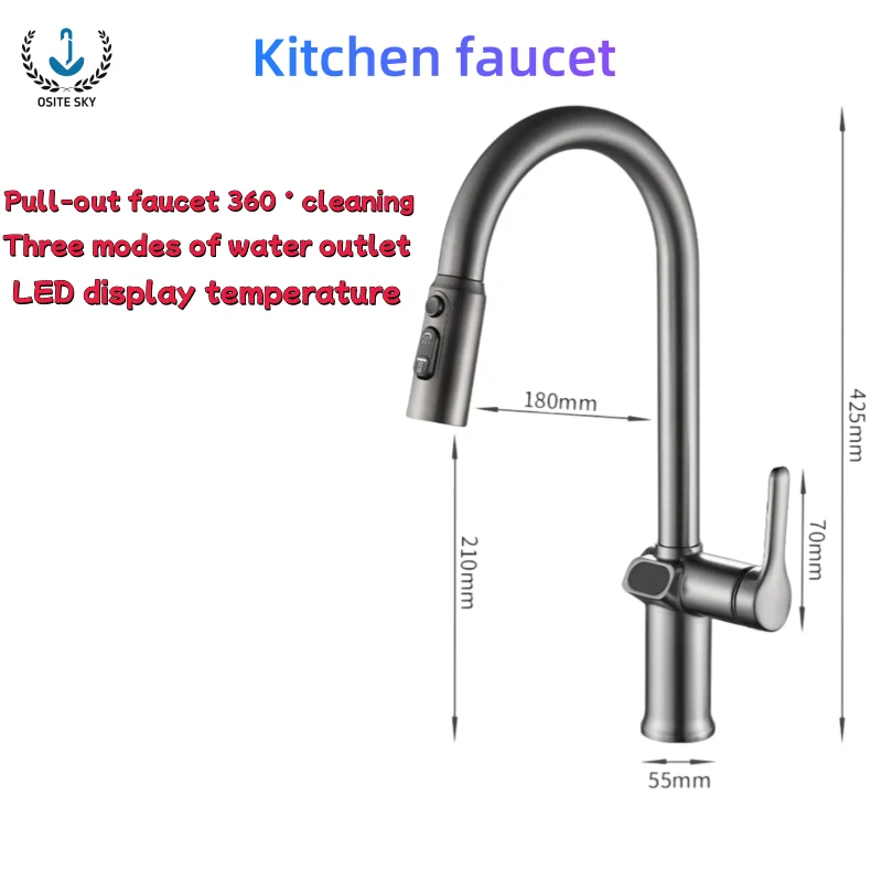 Pull-out Kitchen Faucet Full Copper Digital Display Dishwasher Vegetable Basin Hot and Cold Rotating Sink Faucet
Pull-out Kitchen Faucet Full Copper Digital Display Dishwasher Vegetable Basin Hot and Cold Rotating Sink Faucet