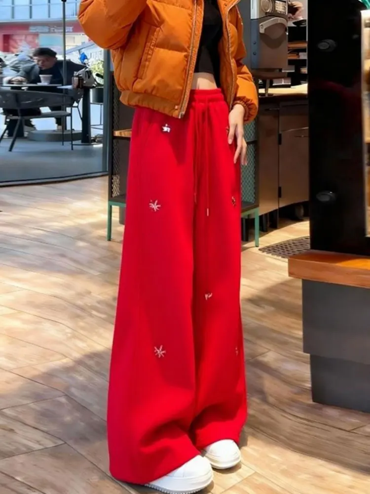 Red Wide Leg Pants Women's Casual High Waist Floor Length Autumn Winter Vintage Design Versatile Long Trousers
Red Wide Leg Pants Women's Casual High Waist Floor Length Autumn Winter Vintage Design Versatile Long Trousers