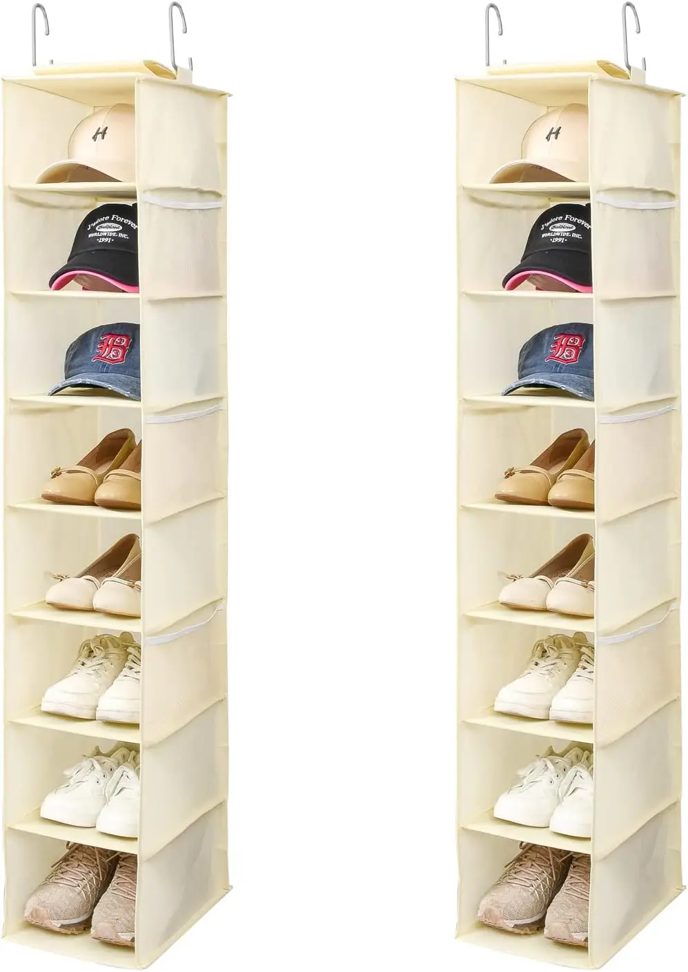 Hanging Shoe Organizer for Closet with Side Mesh Pockets, 8-Shelf Beige 2 Pack
Hanging Shoe Organizer for Closet with Side Mesh Pockets, 8-Shelf Beige 2 Pack