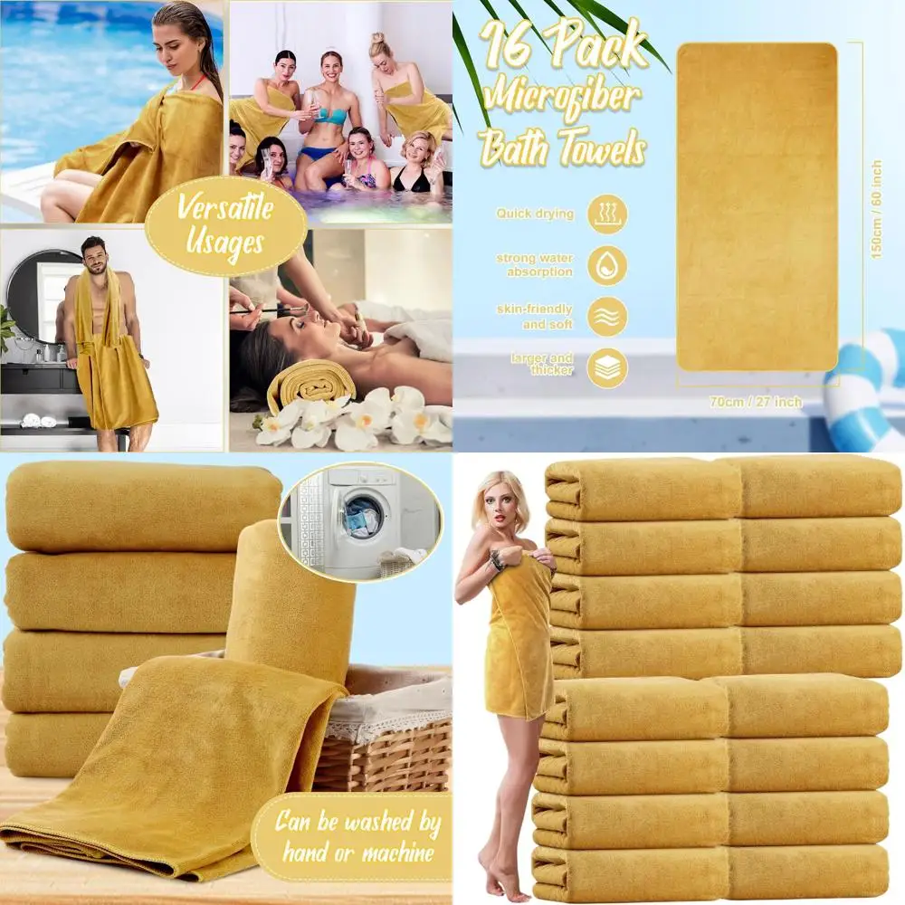Bulk 16-Pack Large 27x60 Microfiber Bath Towels - Soft, Absorbent for Shower, Beach, Gym, and More
Bulk 16-Pack Large 27x60 Microfiber Bath Towels - Soft, Absorbent for Shower, Beach, Gym, and More