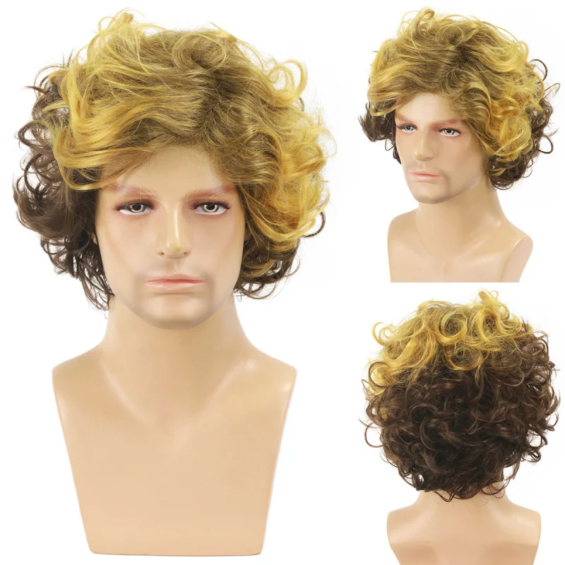 Men's stylish fluffy short hair with gradient curls and side parting, synthetic fiber wig
Men's stylish fluffy short hair with gradient curls and side parting, synthetic fiber wig