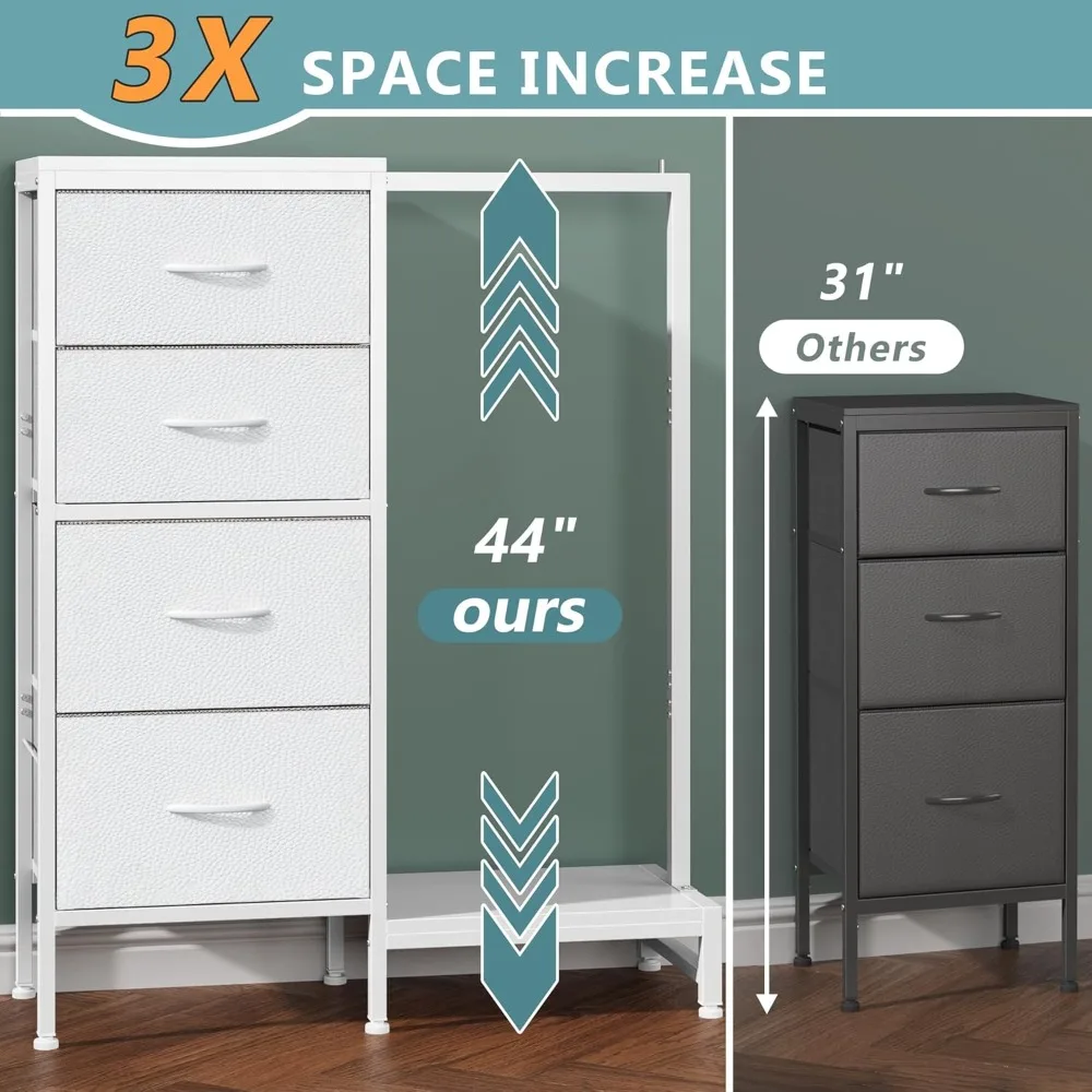 Reversible Fabric Kids Dresser with Hanging Rack 4 Drawers Storage Tower Closet for Bedroom Sturdy Frame White 44 Inch
Reversible Fabric Kids Dresser with Hanging Rack 4 Drawers Storage Tower Closet for Bedroom Sturdy Frame White 44 Inch