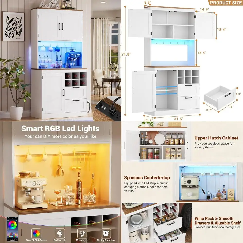 Белый высокий кухонный шкаф-кладовка (72 дюйма) с LED-подсветкой, розеткой, подставкой для микроволновки, винной полкой, выдвижными ящиками и полками
Белый высокий кухонный шкаф-кладовка (72 дюйма) с LED-подсветкой, розеткой, подставкой для микроволновки, винной полкой, выдвижными ящиками и полками