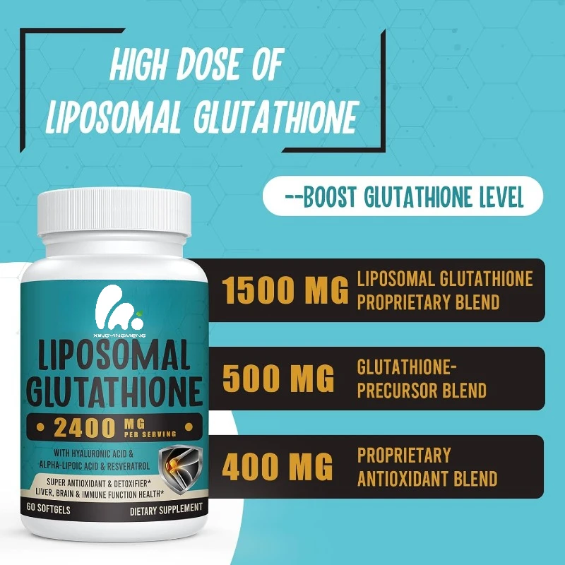 2400mg Liposomal Glutathione Soft Capsules, containing Hyaluronic Acid, Resveratrol, and Immune System Antioxidant Support
2400mg Liposomal Glutathione Soft Capsules, containing Hyaluronic Acid, Resveratrol, and Immune System Antioxidant Support