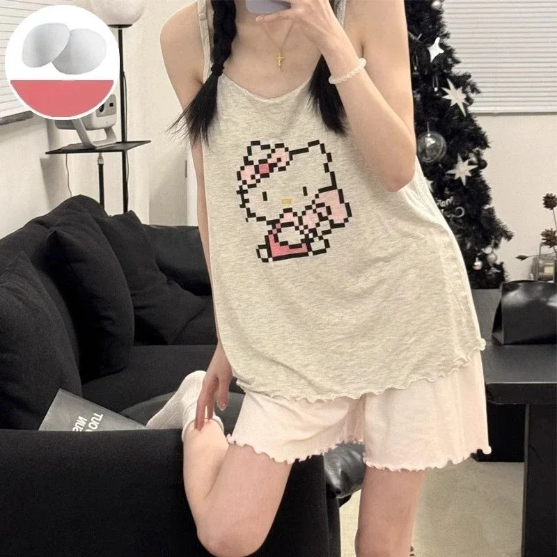 Kawaii Hello Kitty Girls Sling Vest Short Sleeve Tops Cute Built-In Bra Y2K Pajamas Summer Versatile Casual Loose Home Clothes
Kawaii Hello Kitty Girls Sling Vest Short Sleeve Tops Cute Built-In Bra Y2K Pajamas Summer Versatile Casual Loose Home Clothes