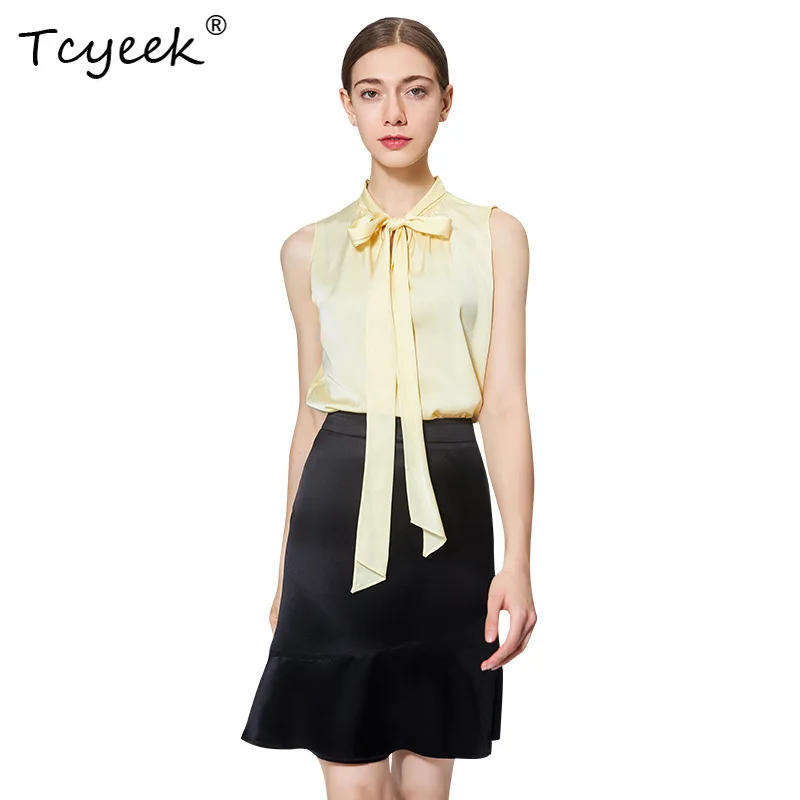 Tcyeek 19MM 100%Real Silk Shirts, Women Sleeveless Lace-Up, Retro Elegant OL Slim Commute Blouses, 2024 Spring New T41869QC
Tcyeek 19MM 100%Real Silk Shirts, Women Sleeveless Lace-Up, Retro Elegant OL Slim Commute Blouses, 2024 Spring New T41869QC