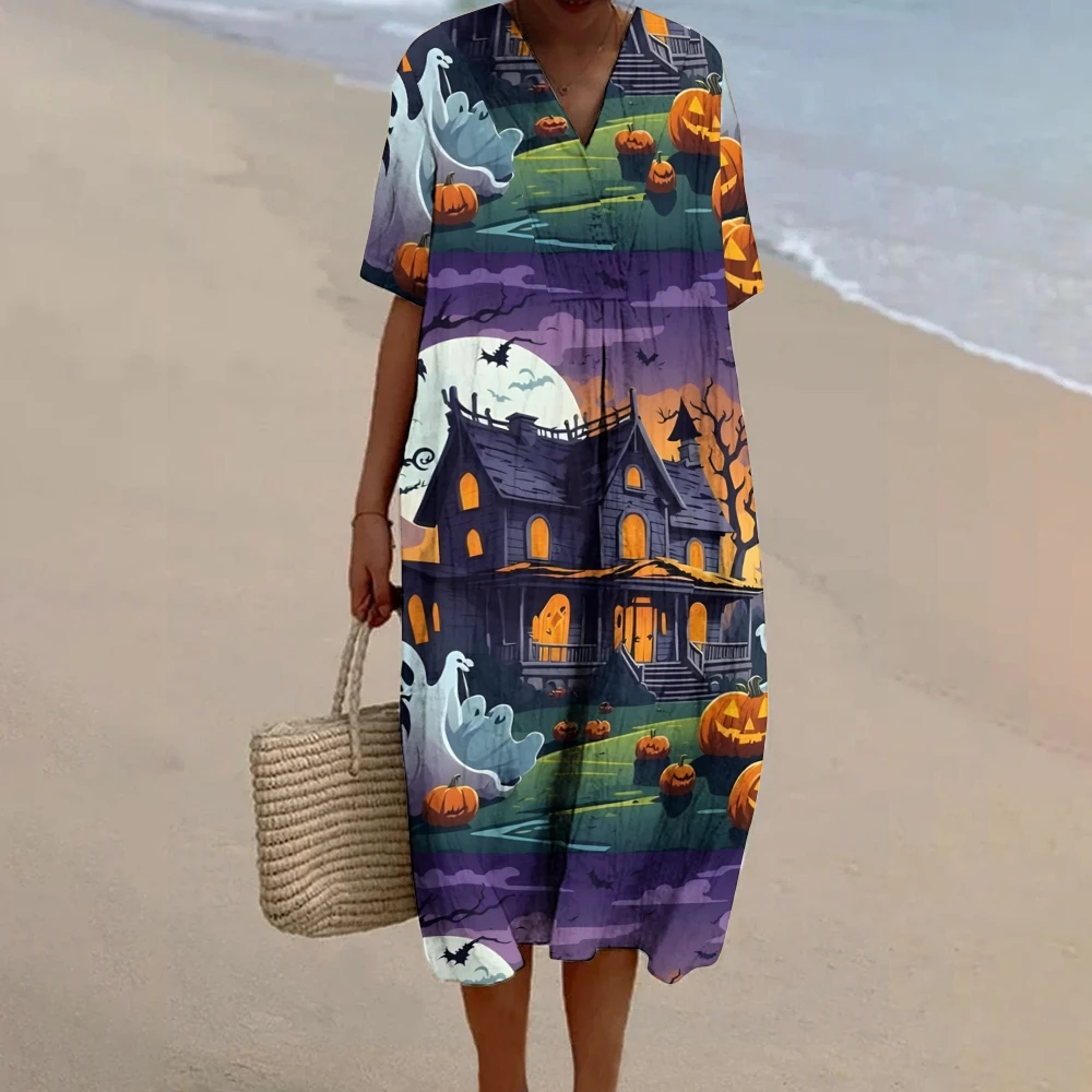 Women's Halloween Print Dress Casual Vintage Print Maxi Dress For Women V Neck Pocket Boho Beach Sundress Vestidos
Women's Halloween Print Dress Casual Vintage Print Maxi Dress For Women V Neck Pocket Boho Beach Sundress Vestidos