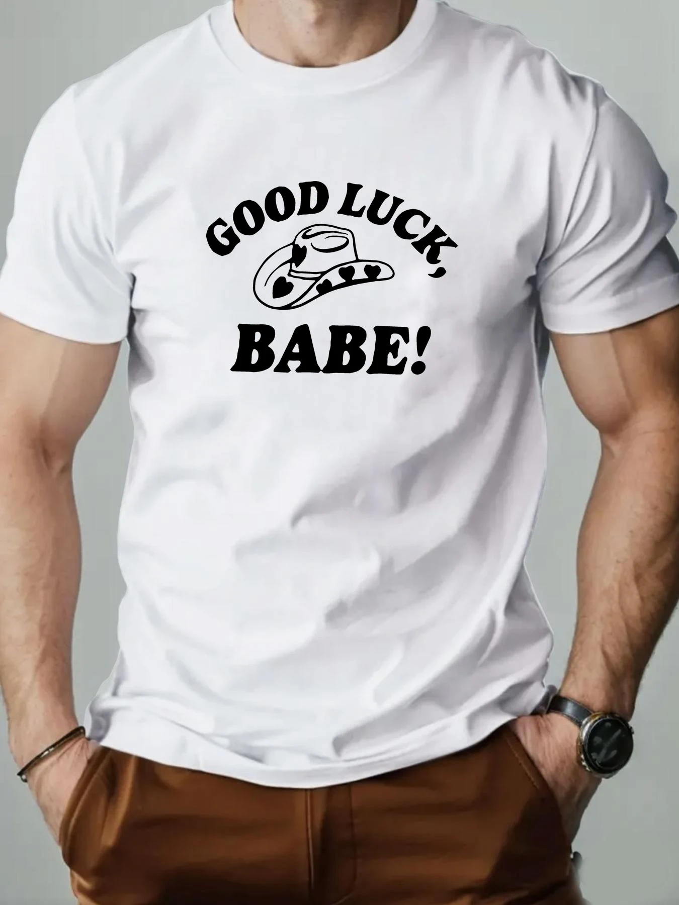Men T-Shirt GOOD LUCK BABE! Pattern Print 100% Cotton Retro Cowboy Hat Casual Round Neck Tee Summer Fashion Breathable Top
Men T-Shirt GOOD LUCK BABE! Pattern Print 100% Cotton Retro Cowboy Hat Casual Round Neck Tee Summer Fashion Breathable Top