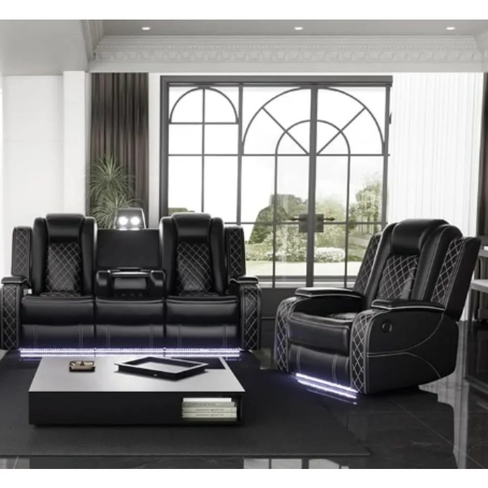 Power Leather Reclining Sofa Set with LED Light for Living Room Set,Theater Seat Recliner Chair 3 Seats Double Recliner Sofa
Power Leather Reclining Sofa Set with LED Light for Living Room Set,Theater Seat Recliner Chair 3 Seats Double Recliner Sofa