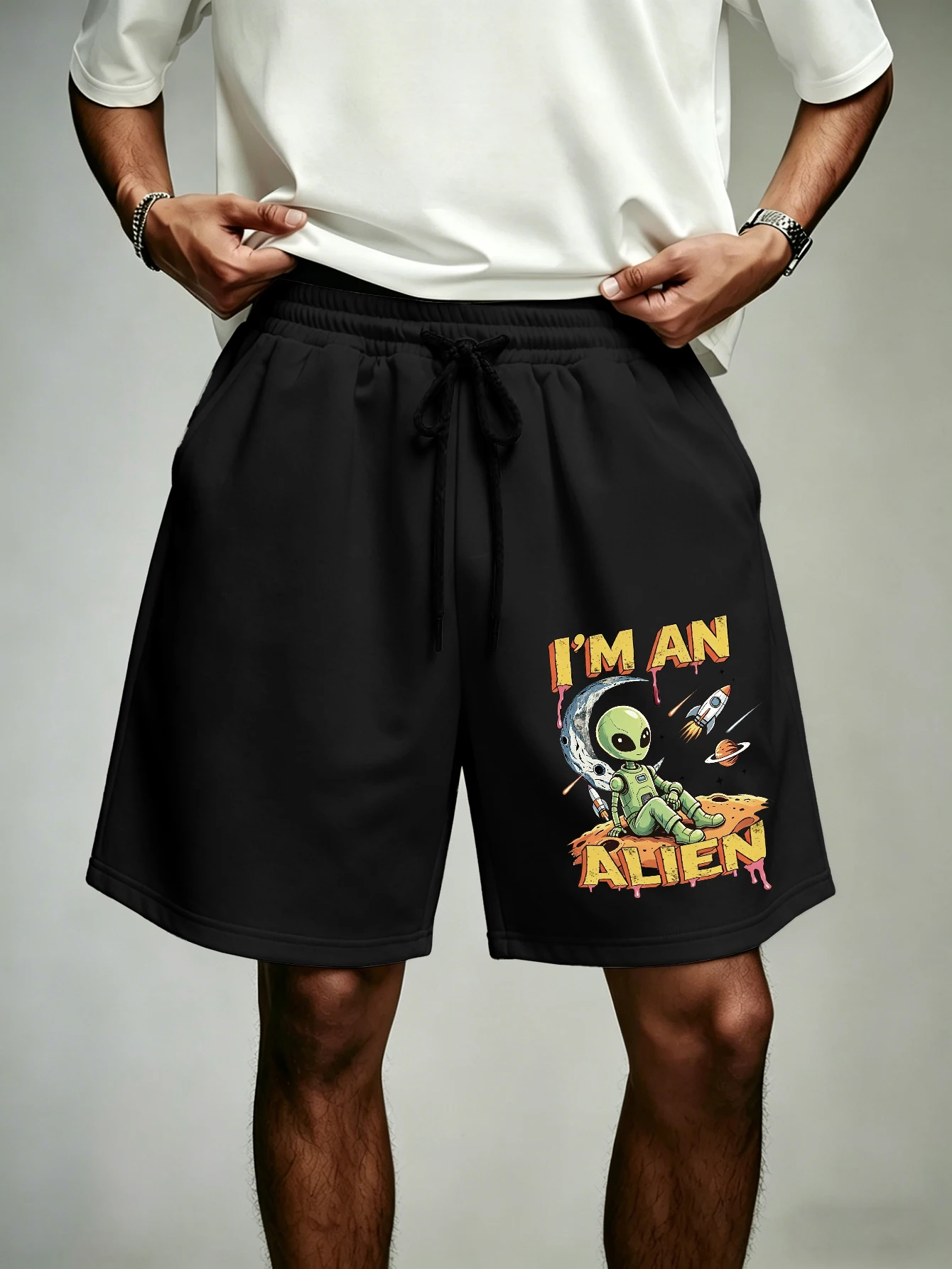 Men's Streetwear Shorts Cartoon Alien Space Rocket Print Polyester Drawstring Casual Shorts S-2XL All Size 1Pc
Men's Streetwear Shorts Cartoon Alien Space Rocket Print Polyester Drawstring Casual Shorts S-2XL All Size 1Pc