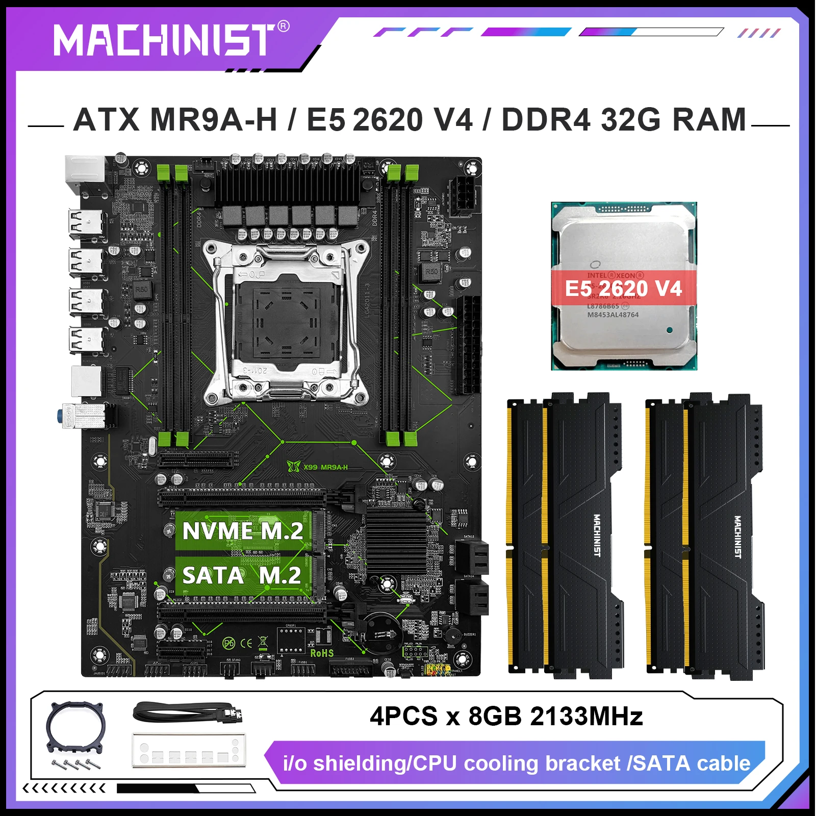 MACHINIST X99 ATX Motherboard Set kit With Xeon E5 2620 V4 Processor LGA 2011-3 CPU And 4*8G=32GB DDR4 RAM MR9A-H
MACHINIST X99 ATX Motherboard Set kit With Xeon E5 2620 V4 Processor LGA 2011-3 CPU And 4*8G=32GB DDR4 RAM MR9A-H
