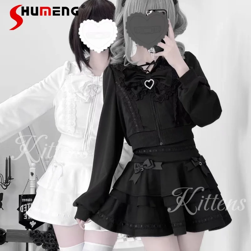 Japanese Rojita Style Original Black White Long-sleeved Zipper Top Sweatshirts Short Skirt SC Mass-produced Sportswear Outfits
Japanese Rojita Style Original Black White Long-sleeved Zipper Top Sweatshirts Short Skirt SC Mass-produced Sportswear Outfits