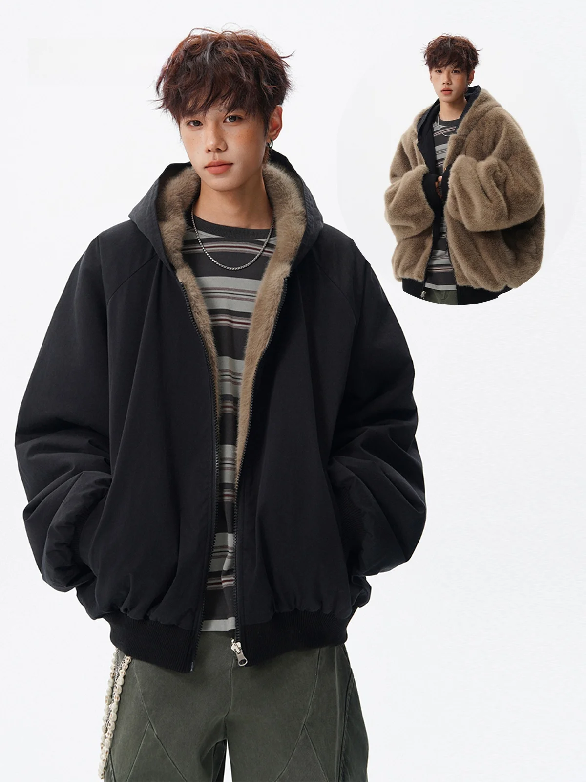 Trendy Thiened Rabbit Fur Hooded Cotton Jaet for Men Winter American Sle Versatile Double-Sided Wear Retro Matching War...
Trendy Thiened Rabbit Fur Hooded Cotton Jaet for Men Winter American Sle Versatile Double-Sided Wear Retro Matching War...