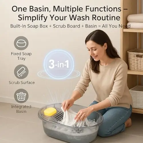 19 Inch Transparent Gray Hand Washing Basin With Built-In Scrub Board And Soap Tray For Clothes Towels Socks
19 Inch Transparent Gray Hand Washing Basin With Built-In Scrub Board And Soap Tray For Clothes Towels Socks