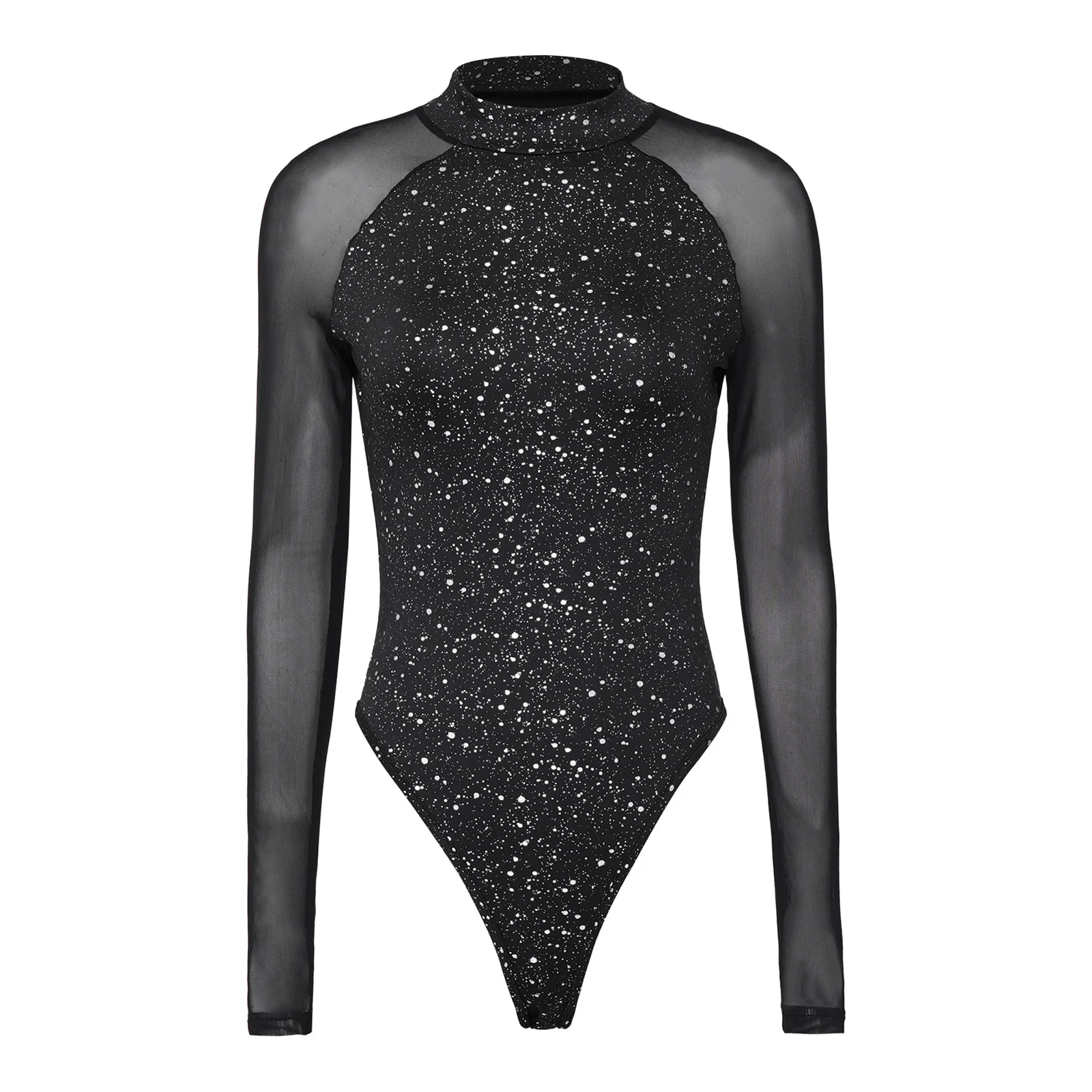 Womens Shiny Stretchy Leotard Swimming Bodysuit Swimsuit Sheer Mesh Long Sleeve Mock Neck Buttoned Crotch Jumpsuit Swimwear
Womens Shiny Stretchy Leotard Swimming Bodysuit Swimsuit Sheer Mesh Long Sleeve Mock Neck Buttoned Crotch Jumpsuit Swimwear