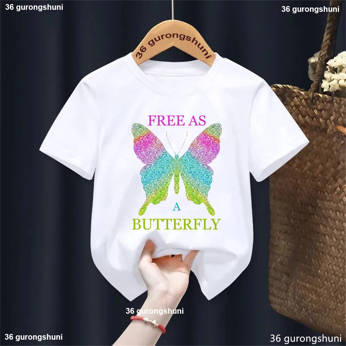 Rainbow Butterfly Free As A Butterfly Graphic Printed Tshirt Girls Kawaii Kids Clothes Summer Fashion Tops Tee Shirt
Rainbow Butterfly Free As A Butterfly Graphic Printed Tshirt Girls Kawaii Kids Clothes Summer Fashion Tops Tee Shirt