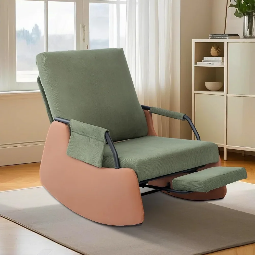 Upholstered Nursery Rocking Chair with Adjustable Backrest and Side Pocket, Soft Corduroy Glider Rocker with Footrest for Living
Upholstered Nursery Rocking Chair with Adjustable Backrest and Side Pocket, Soft Corduroy Glider Rocker with Footrest for Living