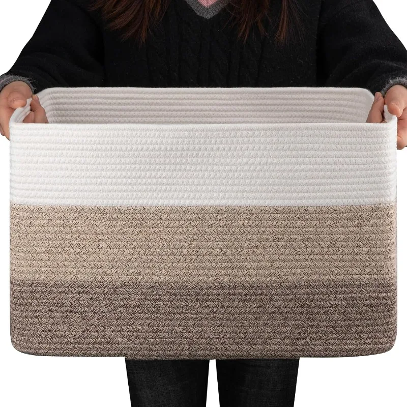 Rectangle Woven Storage Basket - Nursery Cotton Rope Baskets for Storage For Living Room, Toy and Blanket Organizing,
Rectangle Woven Storage Basket - Nursery Cotton Rope Baskets for Storage For Living Room, Toy and Blanket Organizing,