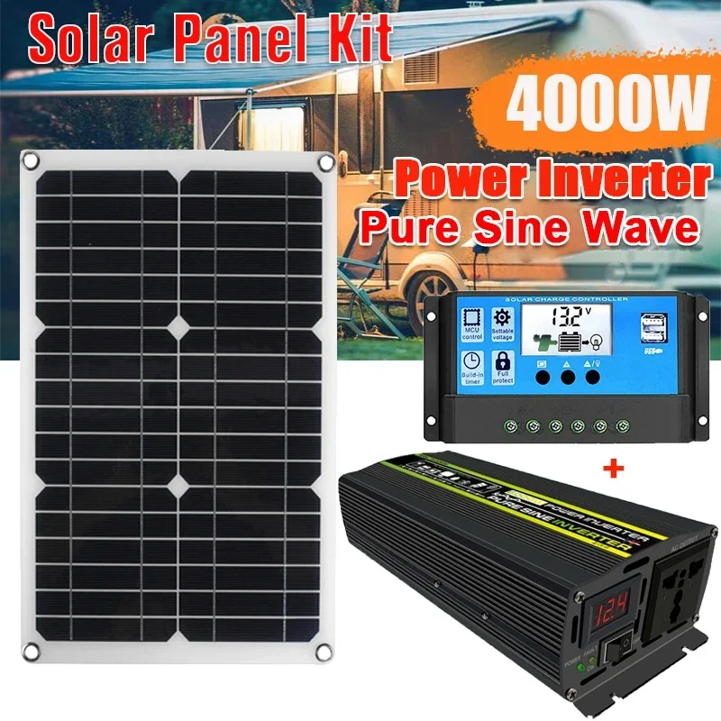 4000W 110/220V Pure Sine Wave Inverter Solar Panel Kit Complete Power Bank for Car Yacht RV Boat Moblie Phone Battery Charger
4000W 110/220V Pure Sine Wave Inverter Solar Panel Kit Complete Power Bank for Car Yacht RV Boat Moblie Phone Battery Charger