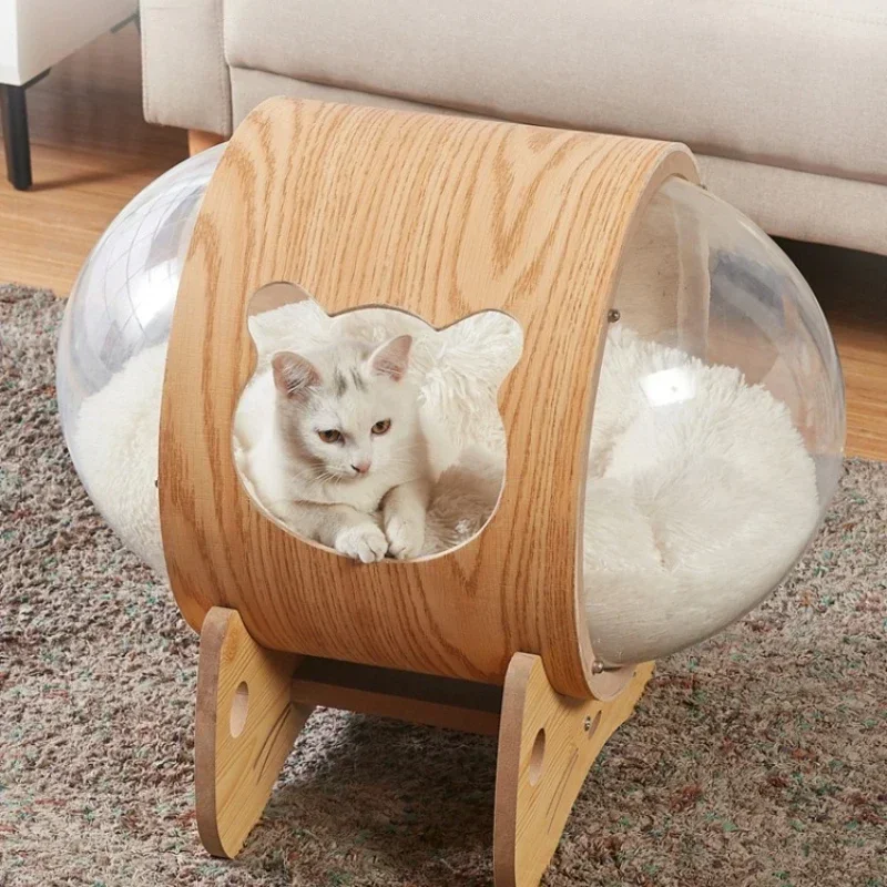 Wooden Cat House Space Capsule, Comfortable Cat Nest, Cat Condos with Removable Plush Cushion, Cat Furniture for Indoor Kitten
Wooden Cat House Space Capsule, Comfortable Cat Nest, Cat Condos with Removable Plush Cushion, Cat Furniture for Indoor Kitten
