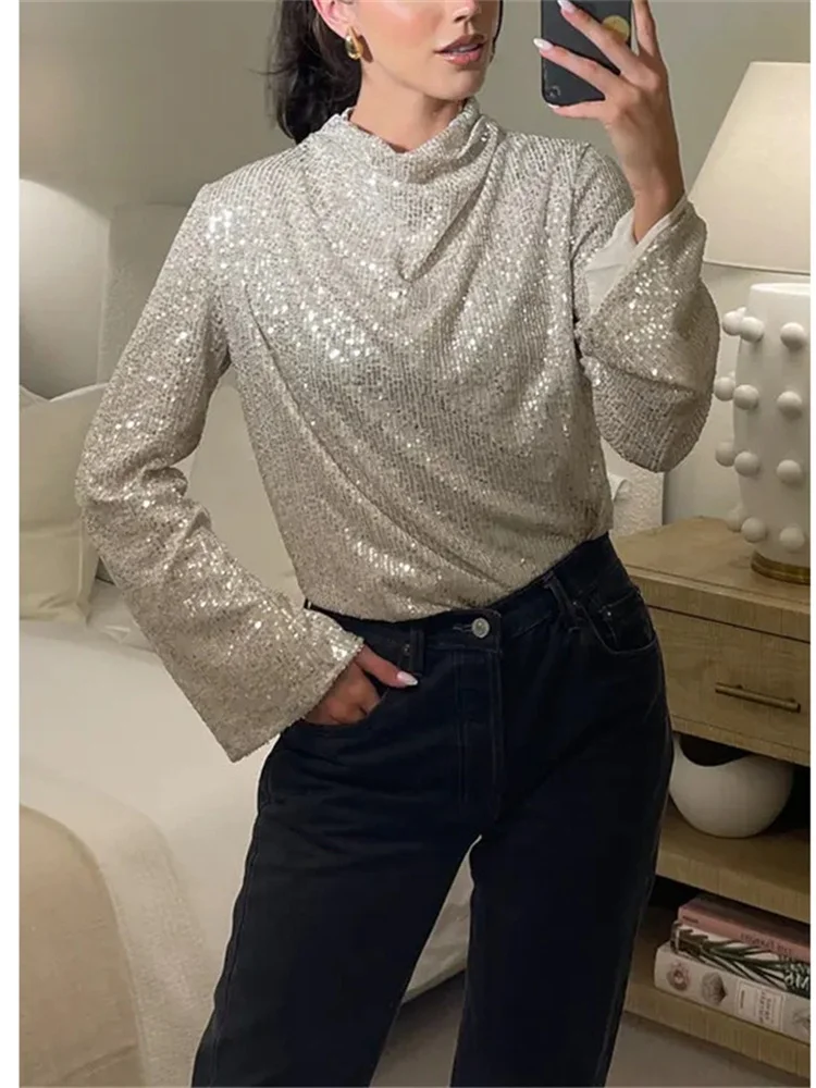 Укороченный топ с длинными рукавами и пайетками для женщин, блестящая блестящая вечерняя футболка с круглым вырезом, вечерние базовые топы, повседневный пуловер, вечерняя футболка
Укороченный топ с длинными рукавами и пайетками для женщин, блестящая блестящая вечерняя футболка с круглым вырезом, вечерние базовые топы, повседневный пуловер, вечерняя футболка