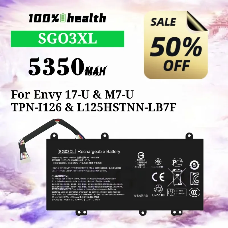 SG03XL 5350mAh Laptop Battery Compatible with HP Fit for Envy 17-U/M7-U/TPN-I126/L125 Lithium Rechargeable Battery
SG03XL 5350mAh Laptop Battery Compatible with HP Fit for Envy 17-U/M7-U/TPN-I126/L125 Lithium Rechargeable Battery