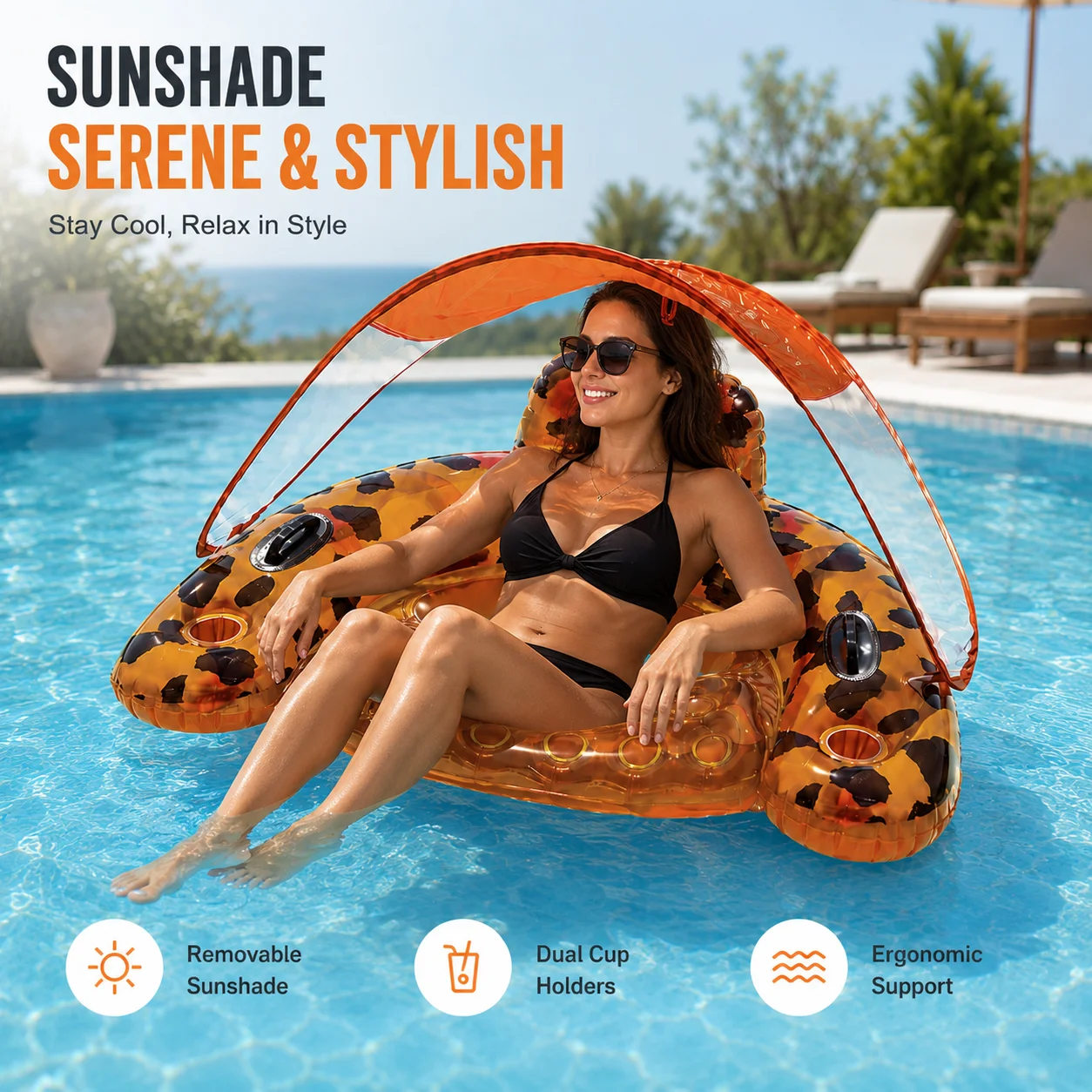 1PC Adult Inflatable Pool Float with Canopy, Leopard Print Pool Lounger Chair Cup Holder Backrest for Swimming Pool Beach
1PC Adult Inflatable Pool Float with Canopy, Leopard Print Pool Lounger Chair Cup Holder Backrest for Swimming Pool Beach