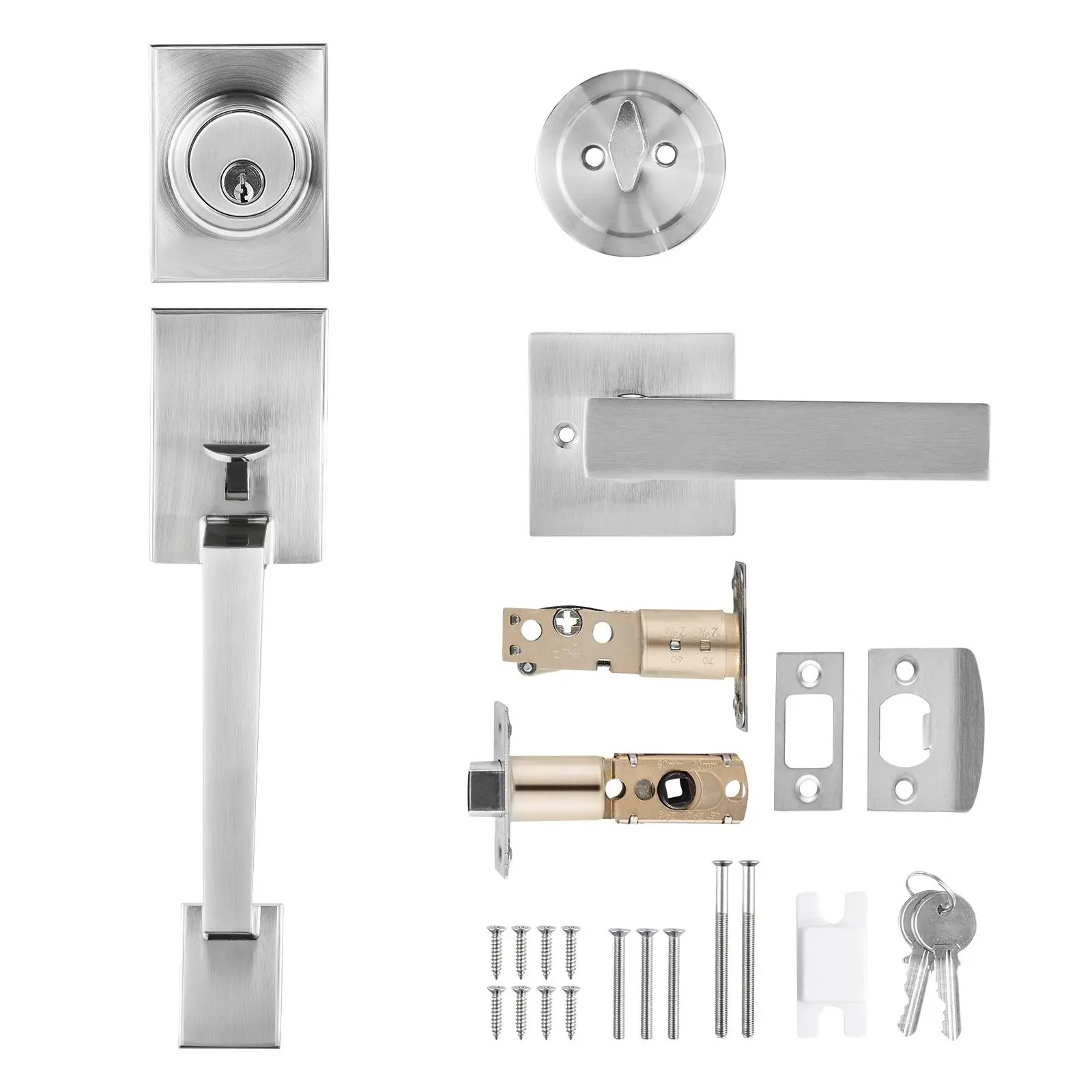 Front Door Handle and Deadbolt Set, Square Entry Handle Set with Lever, Single Cylinder, Adjustable Hole Space, Reversible for Right and Left Handed Entrance and Front Doors, Satin Nickel
Front Door Handle and Deadbolt Set, Square Entry Handle Set with Lever, Single Cylinder, Adjustable Hole Space, Reversible for Right and Left Handed Entrance and Front Doors, Satin Nickel