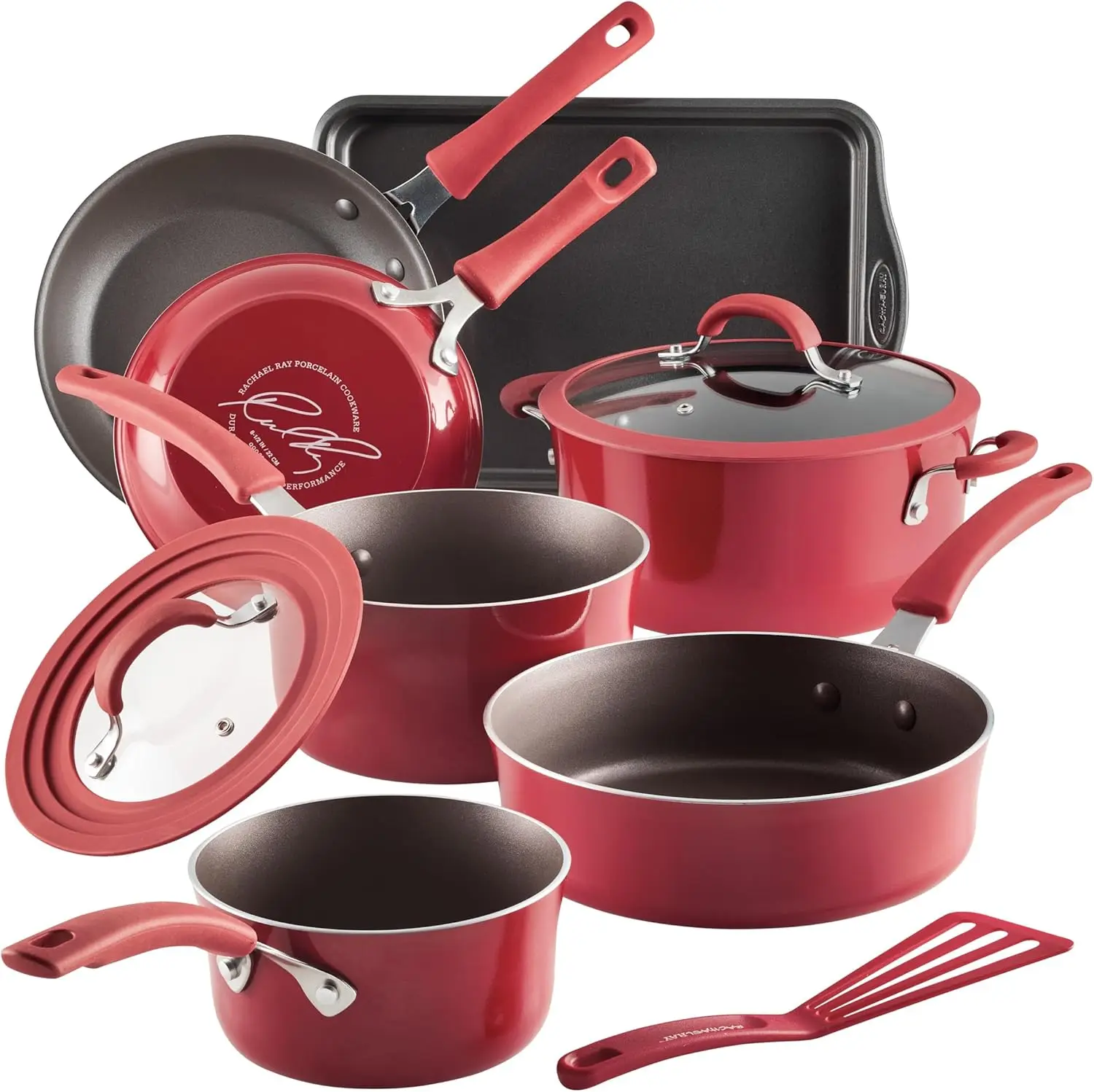 Nonstick Cookware Pots and Pans Set 10 Piece, Red, Oven Safe to 400°F
Nonstick Cookware Pots and Pans Set 10 Piece, Red, Oven Safe to 400°F