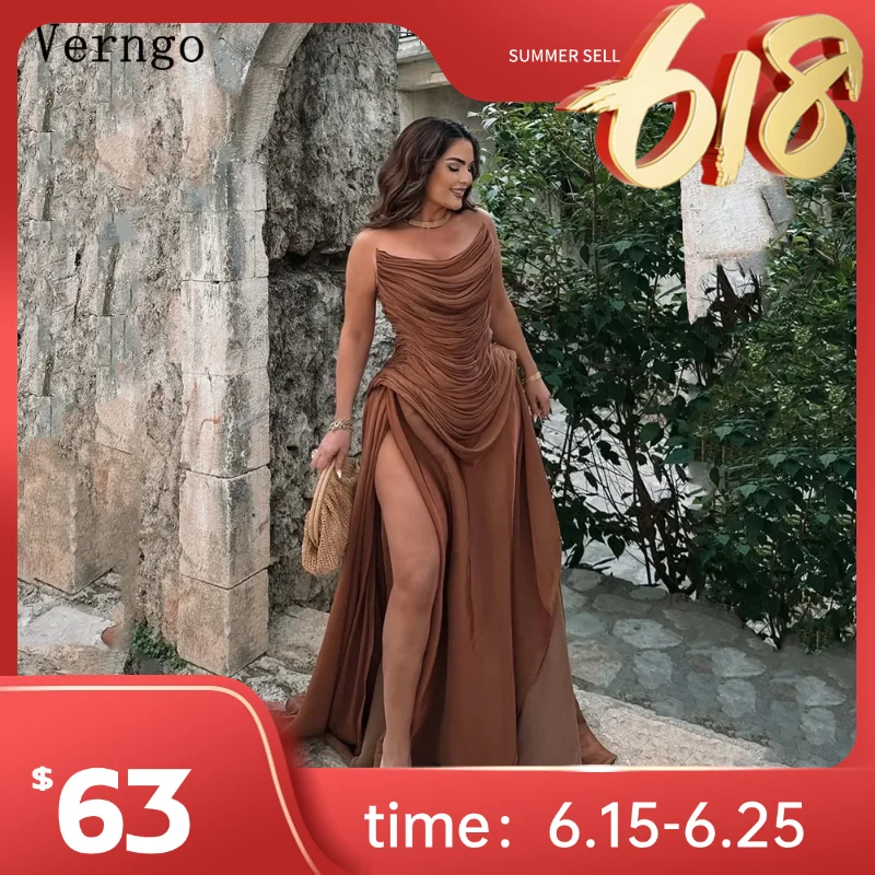Verngo Brown Shiny Chiffon Evening Dress Strapless A Line Split Formal Occasion Dresses Sexy Prom Party Gowns Customized
Verngo Brown Shiny Chiffon Evening Dress Strapless A Line Split Formal Occasion Dresses Sexy Prom Party Gowns Customized