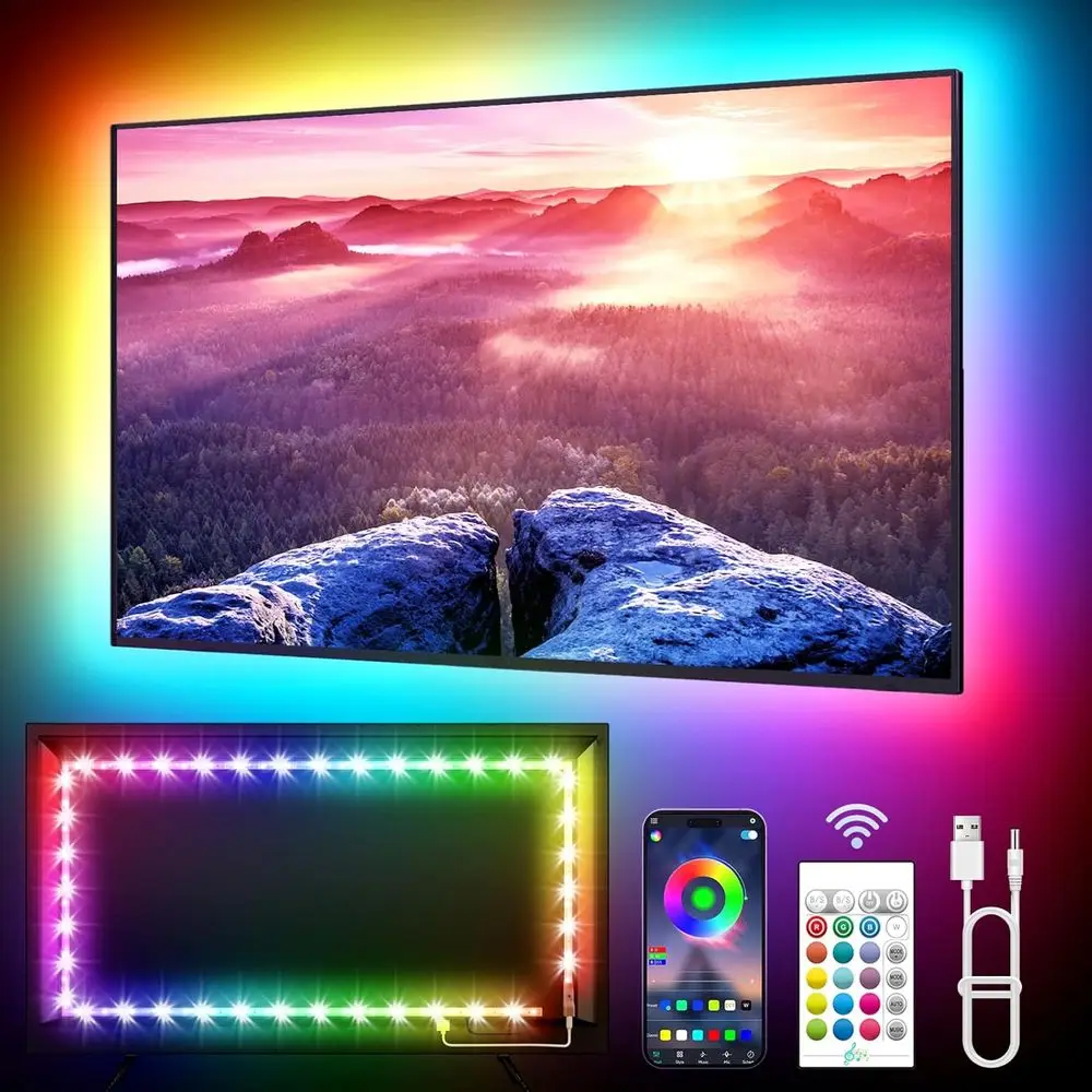 Smart RGB LED Backlights for 23-100 TVs with Music Sync, Bluetooth App & Remote Control, USB-Powered for Home Decor
Smart RGB LED Backlights for 23-100 TVs with Music Sync, Bluetooth App & Remote Control, USB-Powered for Home Decor