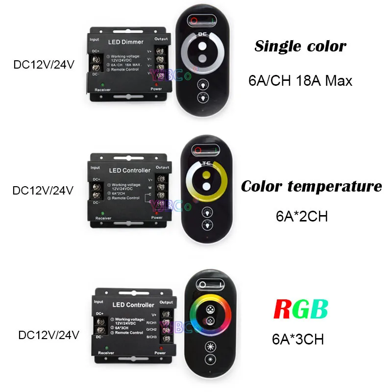 24V 12V 18A 12A Touch Pad Panel LED Strip Controller Single color /Color temperature/ RGB Light dimmer switch RF Wireless Remote
24V 12V 18A 12A Touch Pad Panel LED Strip Controller Single color /Color temperature/ RGB Light dimmer switch RF Wireless Remote