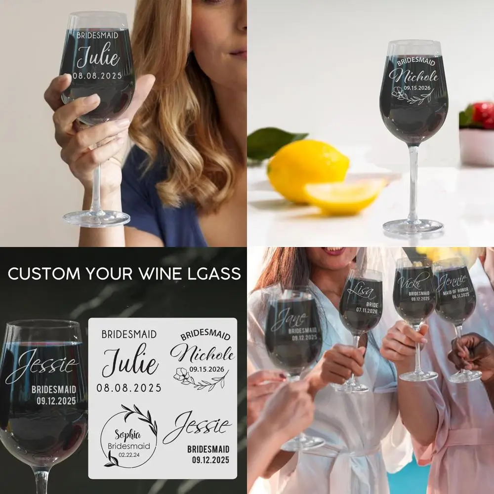 Set of 8 Personalized 17oz Stemmed Wine Glasses, Monogrammed Bridesmaids Gifts, Engraved for Wedding Party
Set of 8 Personalized 17oz Stemmed Wine Glasses, Monogrammed Bridesmaids Gifts, Engraved for Wedding Party