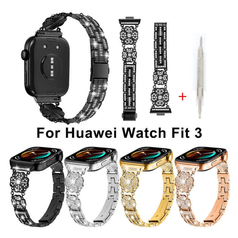 Ремешок из нержавеющей стали для Huawei Watch Fit 3, браслет в форме клевера с бриллиантами для смарт-часов, аксессуары для Huawei Fit 3
Ремешок из нержавеющей стали для Huawei Watch Fit 3, браслет в форме клевера с бриллиантами для смарт-часов, аксессуары для Huawei Fit 3
