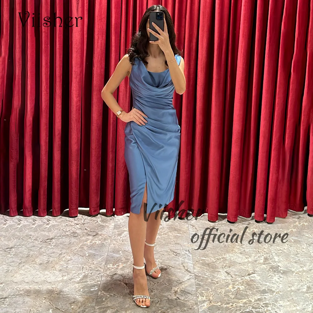 Viisher Blue Silk Satin Mermaid Evening Dresses with Slit Arabic Dubai Formal Prom Dress Tea Length Evening Party Gowns
Viisher Blue Silk Satin Mermaid Evening Dresses with Slit Arabic Dubai Formal Prom Dress Tea Length Evening Party Gowns