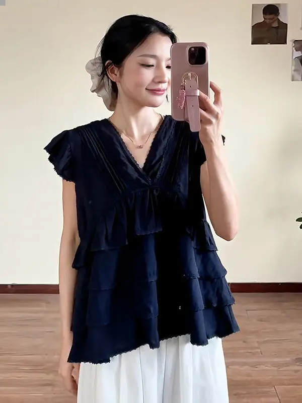 Slimming Short Sleeve Hollow out Shirt Women's Summer New Loose Style with Lace Trim Back Tie Korean Style Commute Shirt
Slimming Short Sleeve Hollow out Shirt Women's Summer New Loose Style with Lace Trim Back Tie Korean Style Commute Shirt