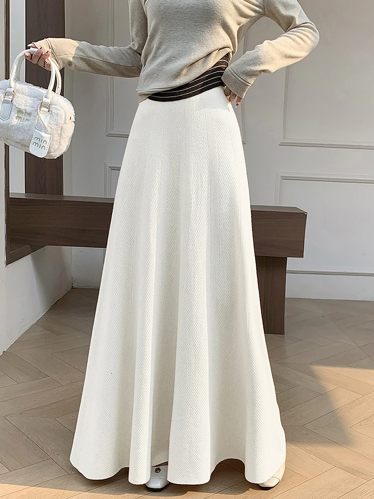 Вязаная юбка женская, осенне-зимняя, новый стиль, эластичная, с высокой талией, повседневная и универсальная длинная юбка-зонтик А-силуэта