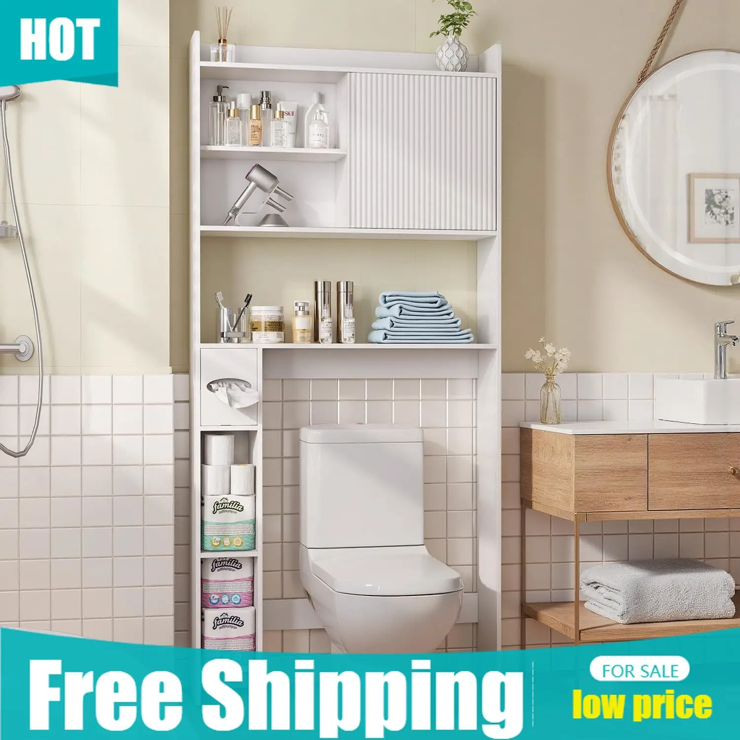 White Sliding Door Over Toilet Organizer Adjustable Shelves Toilet Paper Holder Bathroom Space Saver Cabinet
White Sliding Door Over Toilet Organizer Adjustable Shelves Toilet Paper Holder Bathroom Space Saver Cabinet