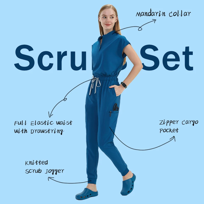 Premium Women Surgical Scrub Uniform Set Tunic Top Jogger Pant 10-Pocket Hospital Doctor Dentist Workwear Nursing Scrubs S180-02
Premium Women Surgical Scrub Uniform Set Tunic Top Jogger Pant 10-Pocket Hospital Doctor Dentist Workwear Nursing Scrubs S180-02