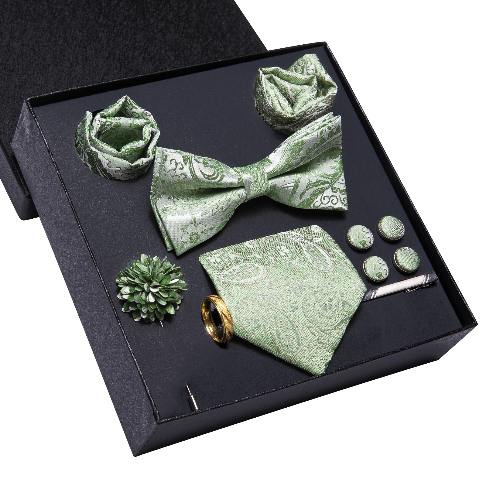 Роскошная подарочная коробка Hi-Tie, светло-зеленый пейсли с жаккардовым узором, мягкий мужской носовой платок, набор запонок, свадебный комплект высокого качества
Роскошная подарочная коробка Hi-Tie, светло-зеленый пейсли с жаккардовым узором, мягкий мужской носовой платок, набор запонок, свадебный комплект высокого качества