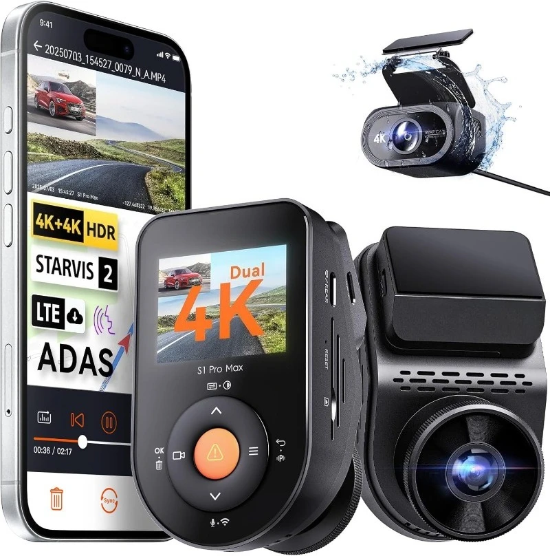 S1 Pro Max 4K+4K Передняя и задняя видеорегистратор, видеорегистратор с ADAS/BSD, STARVIS 2 HDR PlatePix ™ Ночное видение, 5 ГГц WiF
S1 Pro Max 4K+4K Передняя и задняя видеорегистратор, видеорегистратор с ADAS/BSD, STARVIS 2 HDR PlatePix ™ Ночное видение, 5 ГГц WiF