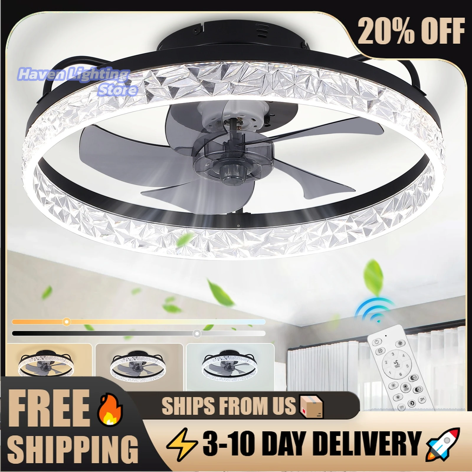 DC Inverter Smart Fan Lamp with Stepless Dimming & Remote, LED Ceiling Fan with Black Modern Design for Bedroom and Living Room
DC Inverter Smart Fan Lamp with Stepless Dimming & Remote, LED Ceiling Fan with Black Modern Design for Bedroom and Living Room