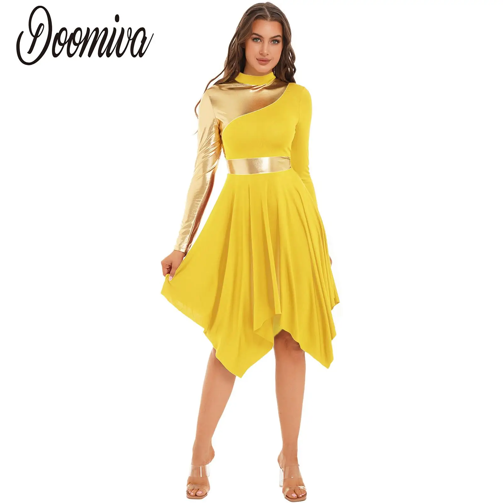 Women Adult Long Sleeve Lyrical Ballroom Performance Dress Color Block Praise Dance Tunic Dress Liturgical Worship Dance Dresses
Women Adult Long Sleeve Lyrical Ballroom Performance Dress Color Block Praise Dance Tunic Dress Liturgical Worship Dance Dresses