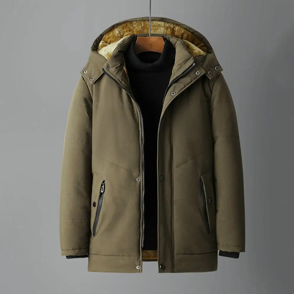 Men Cotton Coat Thickened Cold Resistant Warm Hooded Detachable Hat Mid Length Soft Pocket Zipper Head Protection Winter Jacket
Men Cotton Coat Thickened Cold Resistant Warm Hooded Detachable Hat Mid Length Soft Pocket Zipper Head Protection Winter Jacket