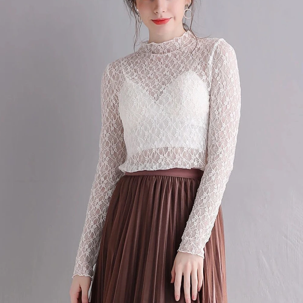 Floral Lace Stretch T Shirt Women O-NeckL Long Sleeve Shirt S-XL Tops Ladie Knitting T-Shirt Blouse Black White Apricot Color
Floral Lace Stretch T Shirt Women O-NeckL Long Sleeve Shirt S-XL Tops Ladie Knitting T-Shirt Blouse Black White Apricot Color