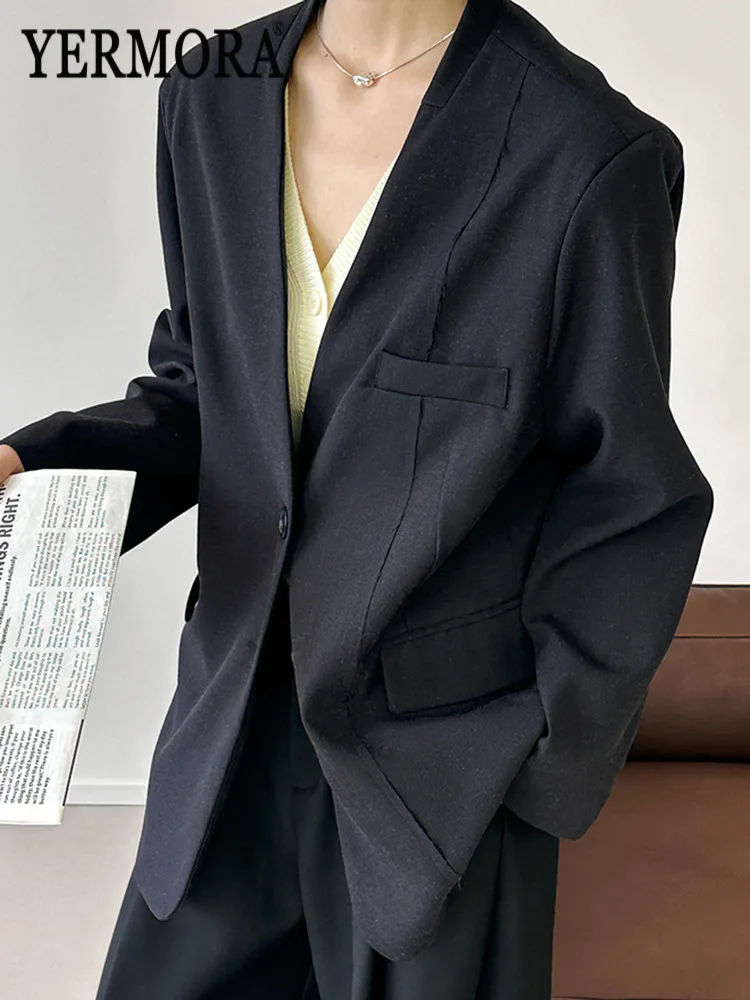 YERMORA Black Button Burr Casual Vintage Blazer For Women V-Neck Long Sleeve Loose New Jacket Fashion Tide Spring Autumn 2026
YERMORA Black Button Burr Casual Vintage Blazer For Women V-Neck Long Sleeve Loose New Jacket Fashion Tide Spring Autumn 2026