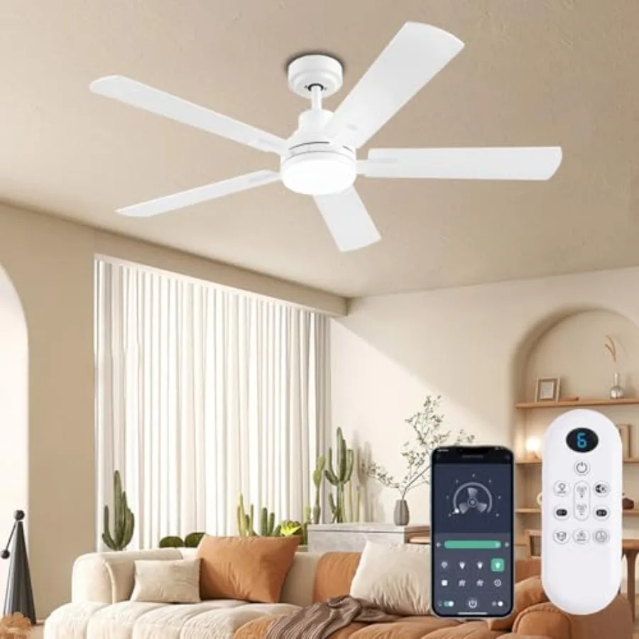 52 Inch Smart Ceiling Fan with Lights, Remote and App Control, DC Reversible Motor, 8 Speeds Quiet 35dB, 3CCT Dimmable LED, Low
52 Inch Smart Ceiling Fan with Lights, Remote and App Control, DC Reversible Motor, 8 Speeds Quiet 35dB, 3CCT Dimmable LED, Low