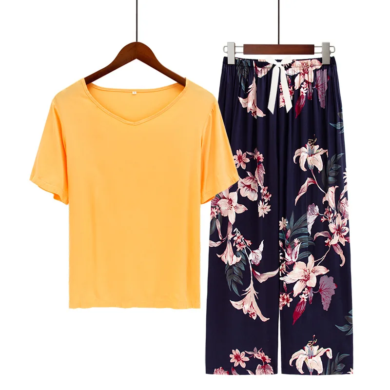 Plus Size S-3XL Women's Pajama Set 100% Viscose T-Shirt with Printed Shorts Home Wear Loose Comfortable Pjamas for Women
Plus Size S-3XL Women's Pajama Set 100% Viscose T-Shirt with Printed Shorts Home Wear Loose Comfortable Pjamas for Women