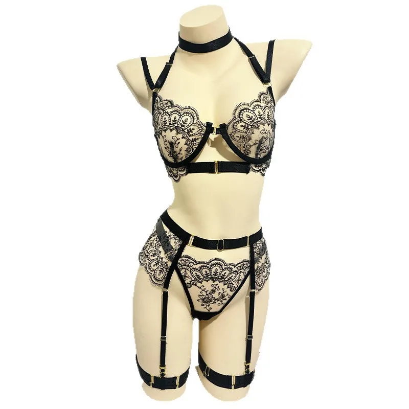 5 Pieces Sexy Embroidery Metal Front Buckle Hollow Out Bra For Women Lady Female Outfit Hot Underwear Lingerie Erotic Suits Set
5 Pieces Sexy Embroidery Metal Front Buckle Hollow Out Bra For Women Lady Female Outfit Hot Underwear Lingerie Erotic Suits Set